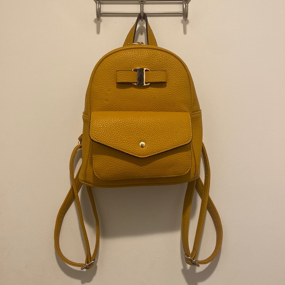 Handbags - Mustard yellow, vegan leather, mini backpack.